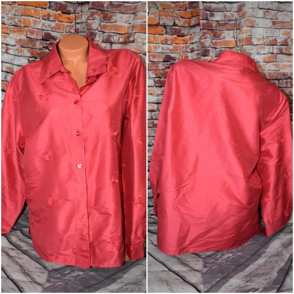 Silk Club XL 100% Silk Artwork Pocket Button Shirt